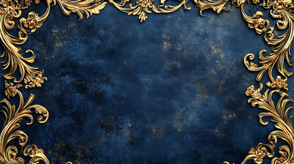 Poster - Blue background with golden decoration of each corner