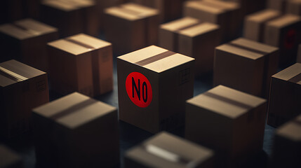 Aufkleber - Cardboard boxes and a red NO symbol depicting trade restrictions and embargoes