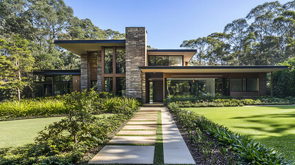 Poster - Front view of a contemporary Australian-style home, newly built