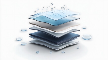 Aufkleber - Illustration of five layers of waterproof material, designed to highlight features like moisture prevention and heat reflection