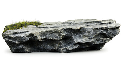 Poster - Perspective view of a rock shelf for product display, focusing on the detailed texture of natural stone isolated on a white background
