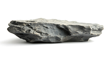 Poster - Perspective view of a rock shelf for product display, focusing on the detailed texture of natural stone isolated on a white background