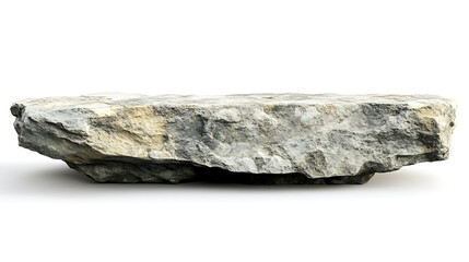 Poster - Perspective view of a rock shelf for product display, focusing on the detailed texture of natural stone isolated on a white background