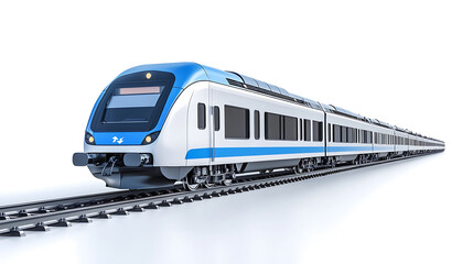 Poster - A city electric train composed of long train wagons is isolated on a white background, illustrating the structure and components of modern urban transit