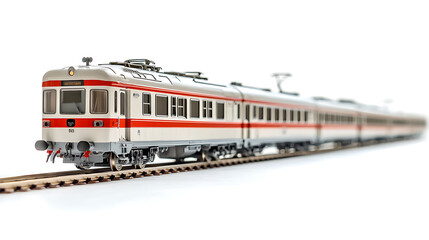 Poster - A city electric train composed of long train wagons is isolated on a white background, illustrating the structure and components of modern urban transit