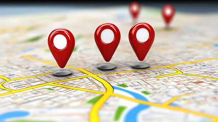 Poster - A city map with red pins representing different location points, representing online local search