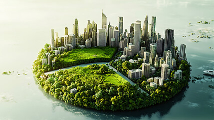 Aufkleber - Pie chart depicting a cityscape balanced with abundant green spaces, symbolizing eco-friendly urban development focused on sustainability, community health, and the integration of nature