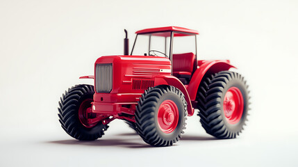 Poster - A red agricultural tractor is vividly depicted isolated on a white background, perfectly suited for clear and focused displays