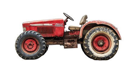 Poster - A red agricultural tractor is vividly depicted isolated on a white background, perfectly suited for clear and focused displays