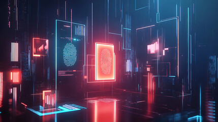 Poster - Digital kyc verification process with fingerprint and photo id scanning online account authentication concept 3d illustration