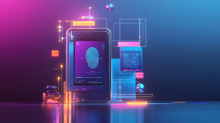 Fototapete - Digital kyc verification process with fingerprint and photo id scanning online account authentication concept 3d illustration