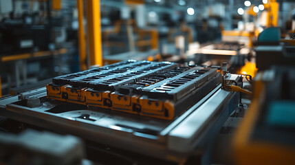 Aufkleber - Efficient mass production assembly line of electric car battery cells in a busy factory industrial photography