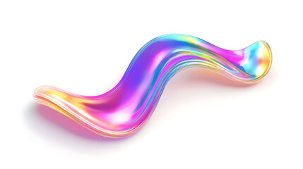 Wall Mural - Holographic gradient neon wave shape on white background