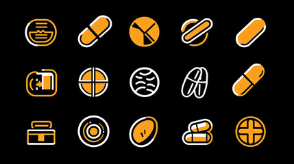 Poster - An outline style icon for web sites or mobile apps depicting supplements, This icon features a line and solid design representing nutrition and tablets, conveying the concept of vitamins