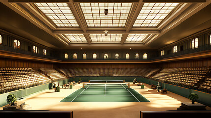 Poster - Majestic tennis championship court stadium concept in london british royal international game match 3d illustration
