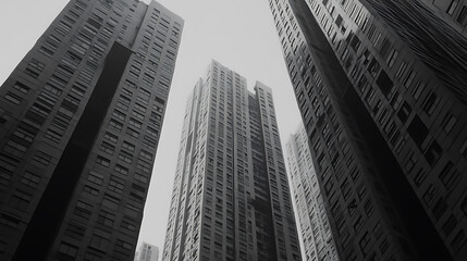 Aufkleber - Modern skyscraper buildings in black and white, low angle perspective