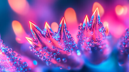 Aufkleber - Close-up view of ferrofluid spikes illuminated by neon light, showcasing magnetic properties
