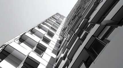 Aufkleber - Modern skyscraper buildings in black and white, low angle perspective