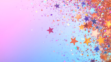 Leinwandbilder - Colorful star confetti background, colorful glitter stars texture for celebration or party decoration with copy space area