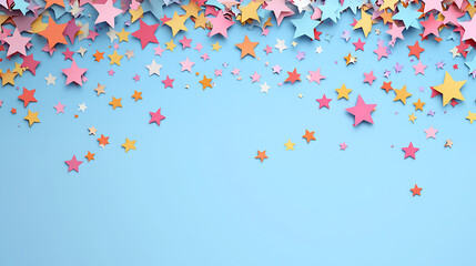 Poster - Colorful star confetti background, colorful paper stars in various sizes scattered across the screen