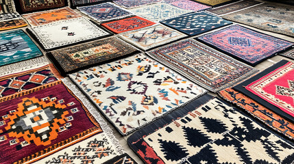 Aufkleber - Colorful handmade carpets displayed at a street market in Morocco, within the old Tbilisi bazaar