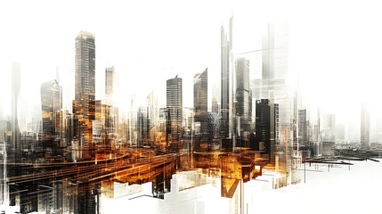 Aufkleber - Dubai's downtown skyscrapers as a cityscape, The Emirate of Dubai's capital city's contemporary skyline, technology in the concept of transportation, Double exposure