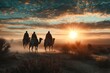© sergiokat - Christmas religious nativity concept. Three wise men on a camels on desert go to Shining bright bethlehem star. Epiphany