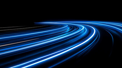 Poster - Abstract blue neon speed lines on dark background futuristic technology concept