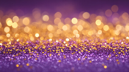 Poster - luxurious abstract background with bokeh effect shimmering gold and purple glitter confetti