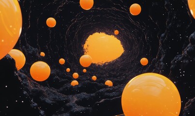 Wall Mural - black cosmic void, orange glowing planets, 3d illustration --ar 5:3 --v 6.1 job id: 3b92bbd9-d943-46