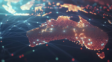 Leinwandbilder - digital network map of australia global connectivity and data transfer concept illustration
