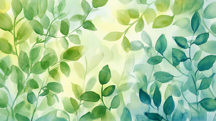 Poster - Fresh spring green watercolor foliage abstract background ecofriendly nature illustration
