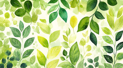 Poster - Fresh spring green watercolor foliage abstract background ecofriendly nature illustration