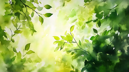 Aufkleber - Fresh spring green watercolor foliage abstract background ecofriendly nature illustration