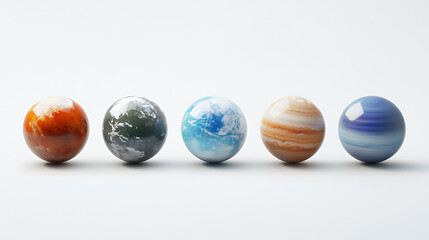 Poster - Set of realistic planets isolated on white background including earth jupiter saturn and neptune 3d space renderings