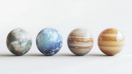 Poster - Set of realistic planets isolated on white background including earth jupiter saturn and neptune 3d space renderings