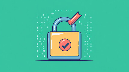 Poster - Lock with check mark and binary code iso 27001 information security standard concept illustration