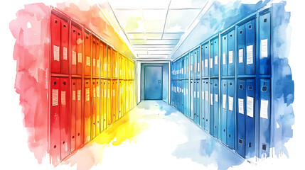 Poster - Secure document storage with file management technology watercolor sketch