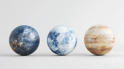 Poster - Set of realistic planets isolated on white background including earth jupiter saturn and neptune 3d space renderings