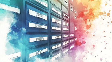 Aufkleber - Secure document storage with file management technology watercolor sketch