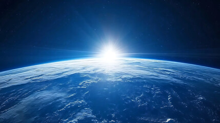 Poster - Serene blue sunrise over earth a breathtaking view from space captured in a digital illustration