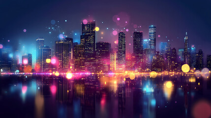Aufkleber - Sparkling city skyline at night urban landscape with glowing lights