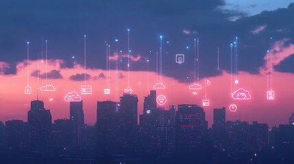 Poster - A digital illustration of a secure cloud storage concept, featuring a metallic microchip with a padlock symbolizing data protection and cybersecurity in cloud computing