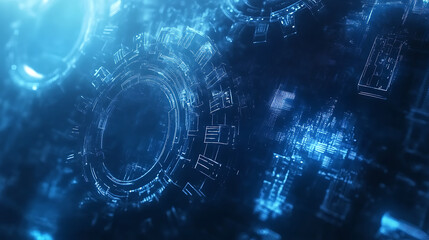 Aufkleber - abstract blue gear high-tech background with technology, digital and data elements digital future te