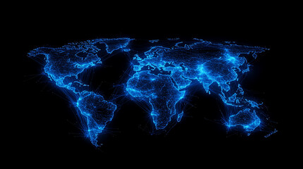Poster - Abstract digital technology background with blue glowing hexagons and binary code, symbolizing the concept of global network connection