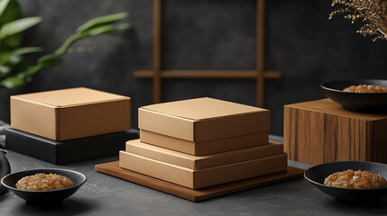 Poster - Brown color paper food box packaging mockups presented
