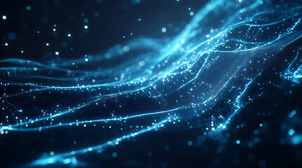 Poster - Abstract digital brain with glowing lines and holographic elements on blue background, concept of artificial intelligence technology