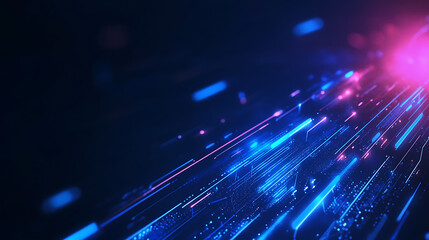 Poster - Abstract digital brain with glowing lines and holographic elements on blue background, concept of artificial intelligence technology