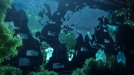 Poster - Digital data visualization of global business, showcasing various charts and graphs on the screen with maps of different countries