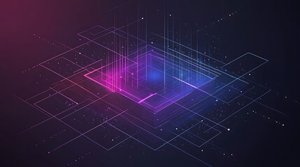 Fototapete - Abstract digital background with lines and dots in blue, red and green colors on a dark background